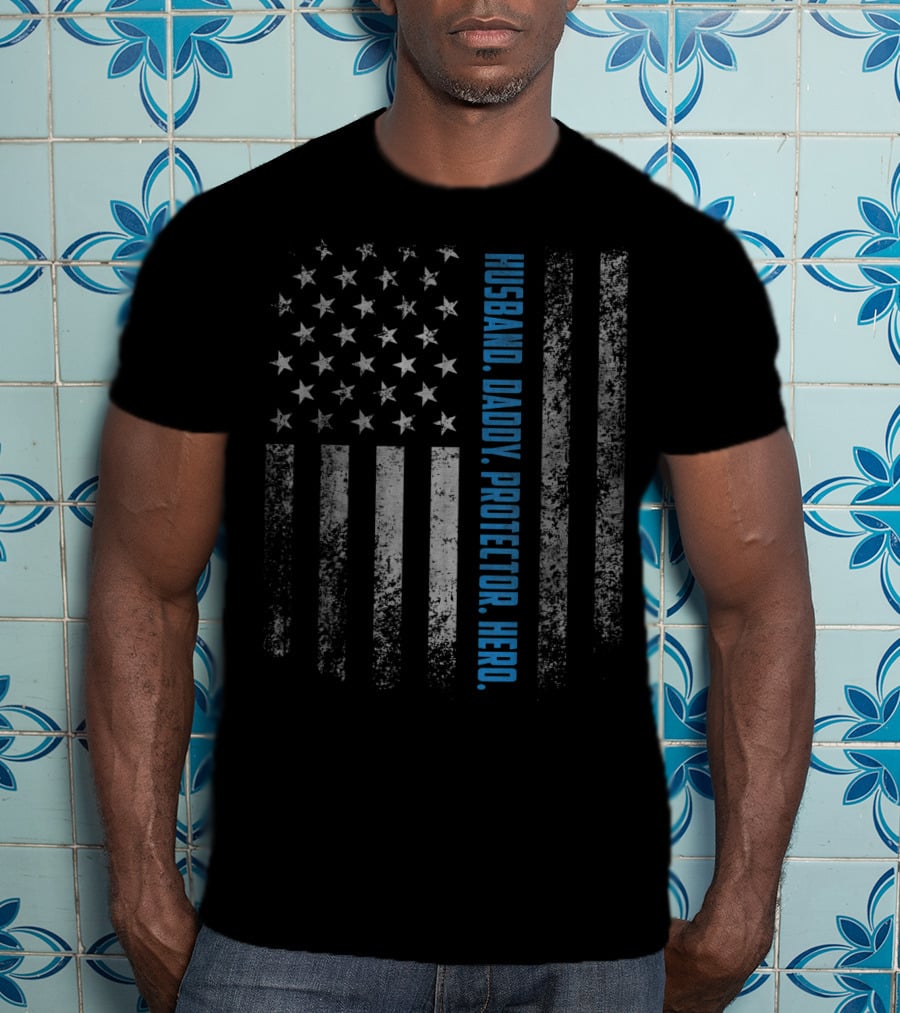 Husband Daddy Protector Hero American Flag Vintage T-Shirt