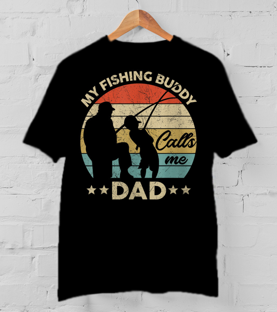My Fishing Buddy Calls Me Dad Retro Stripes T-Shirt