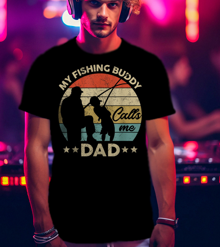 My Fishing Buddy Calls Me Dad Retro Stripes T-Shirt