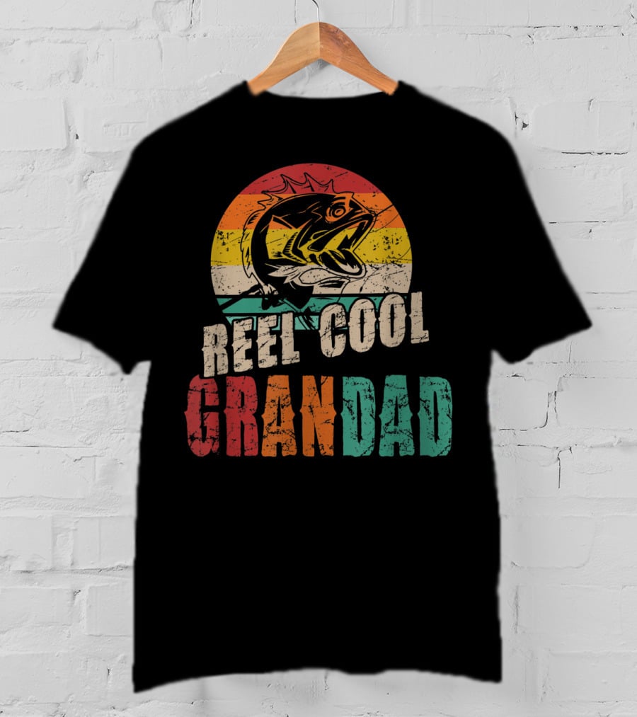 Reel Cool Grandad Vintage Fisherman Retro Fishing Sunset T-Shirt