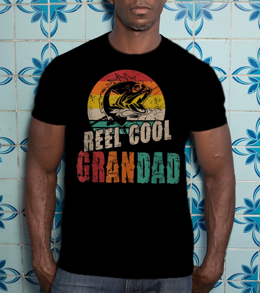 Reel Cool Grandad Vintage Fisherman Retro Fishing Sunset T-Shirt