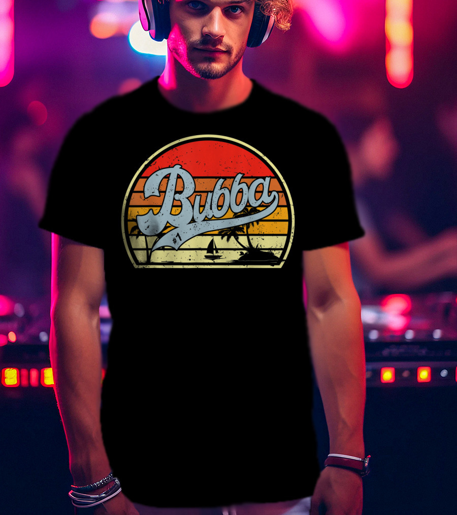 Bubba Retro Sunset Sailboat Palm Trees T-Shirt