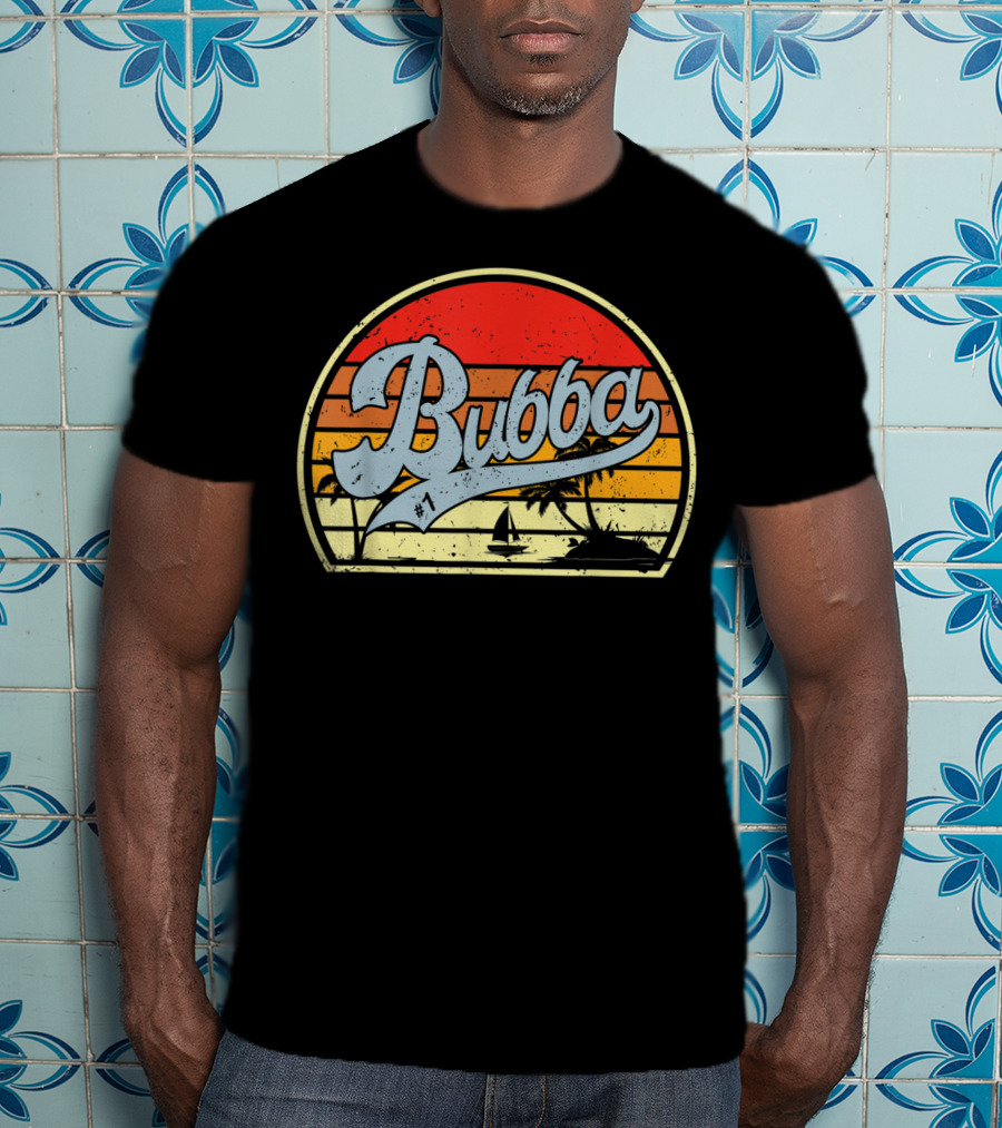 Bubba Retro Sunset Sailboat Palm Trees T-Shirt