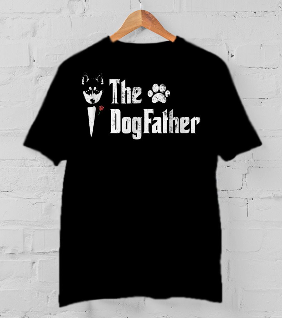 Mens Siberian Husky The Dogfather Dog Dad Paw Rose Tuxedo T-Shirt