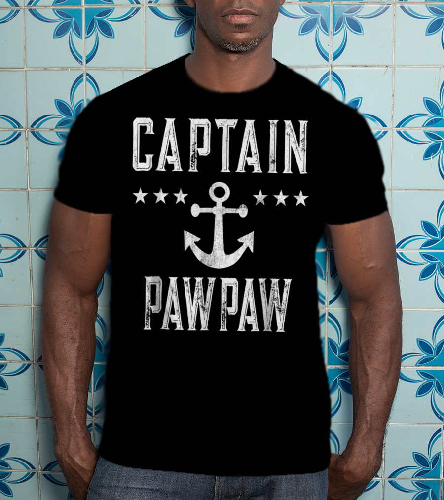 Captain PawPaw Nautical Anchor Stars Mens Vintage Family Cruise T-Shirt