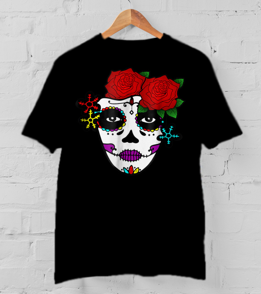 Mexican Day Of The Dead Colorful La Catrina With Roses T-Shirt