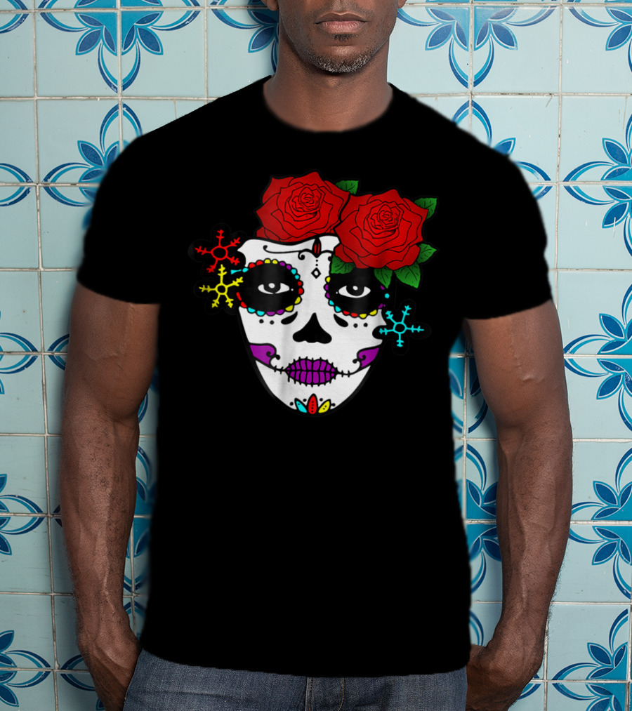 Mexican Day Of The Dead Colorful La Catrina With Roses T-Shirt