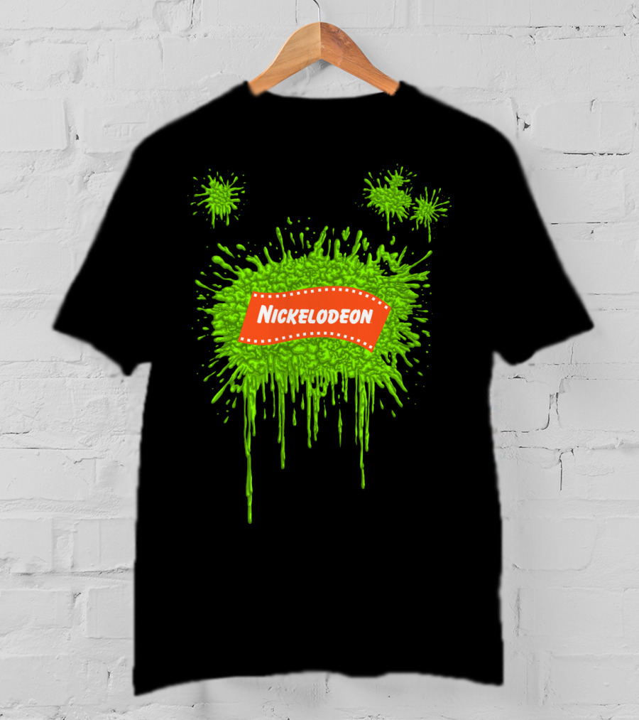Nickelodeon Classic Green Slime Splat Logo With Orange Text T-Shirt