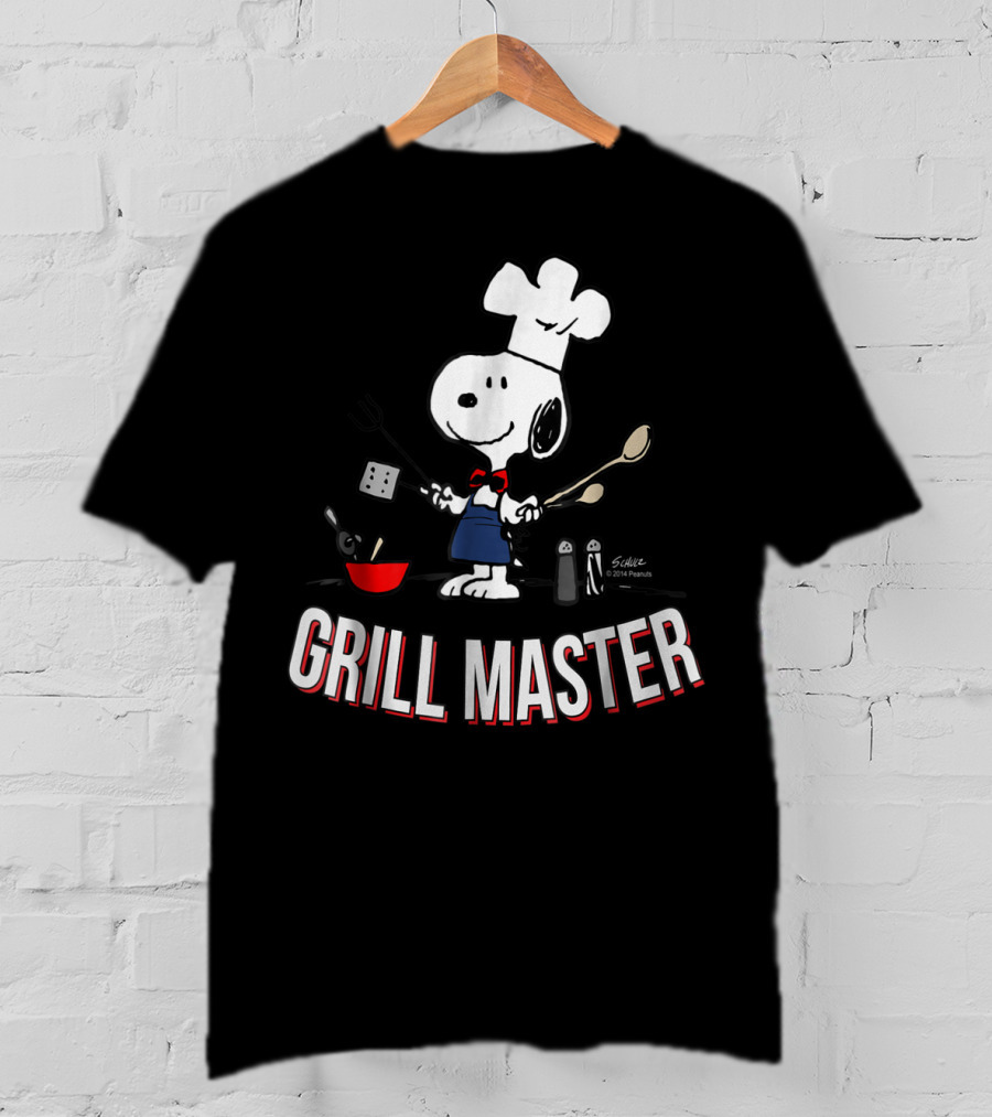 Snoopy Chef In Hat With Utensils And Grill Master Text T-Shirt