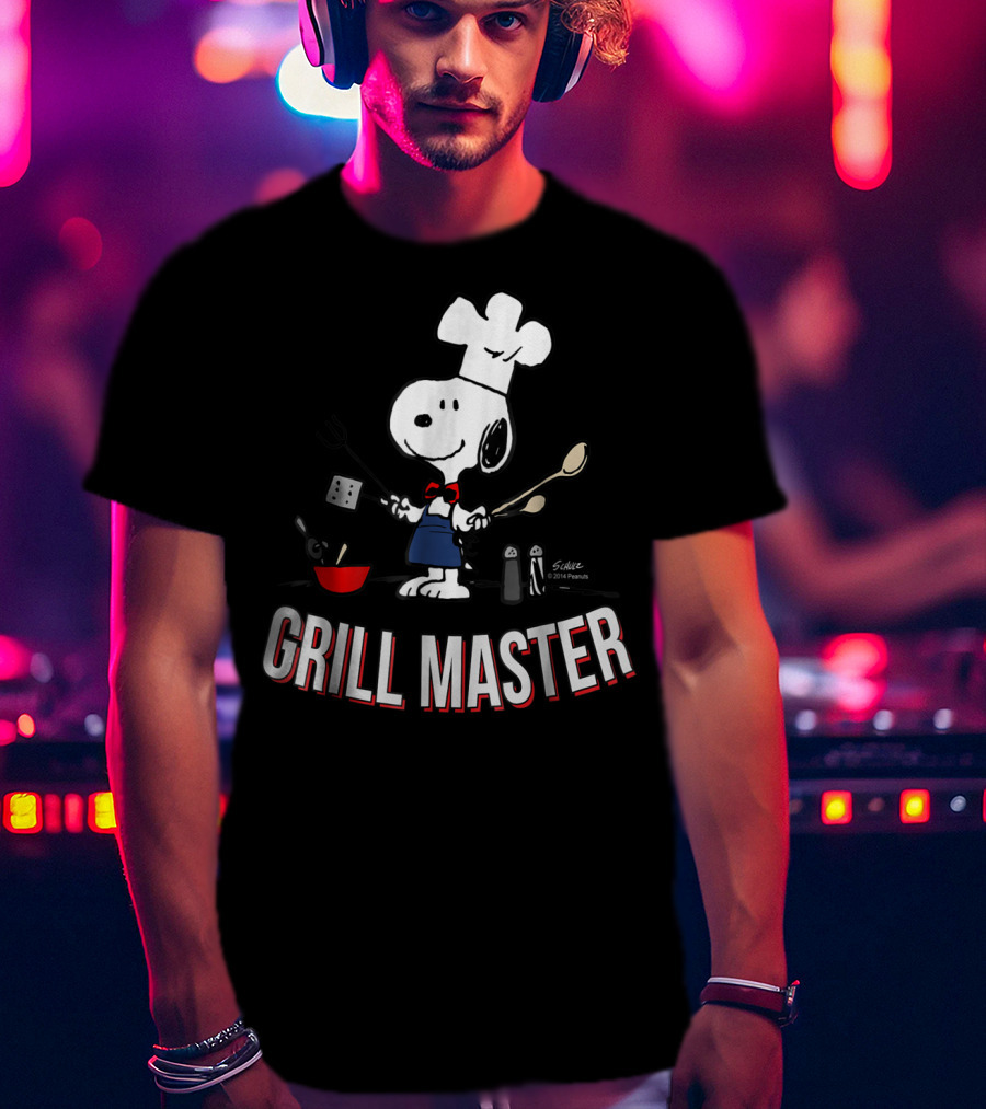 Snoopy Chef In Hat With Utensils And Grill Master Text T-Shirt