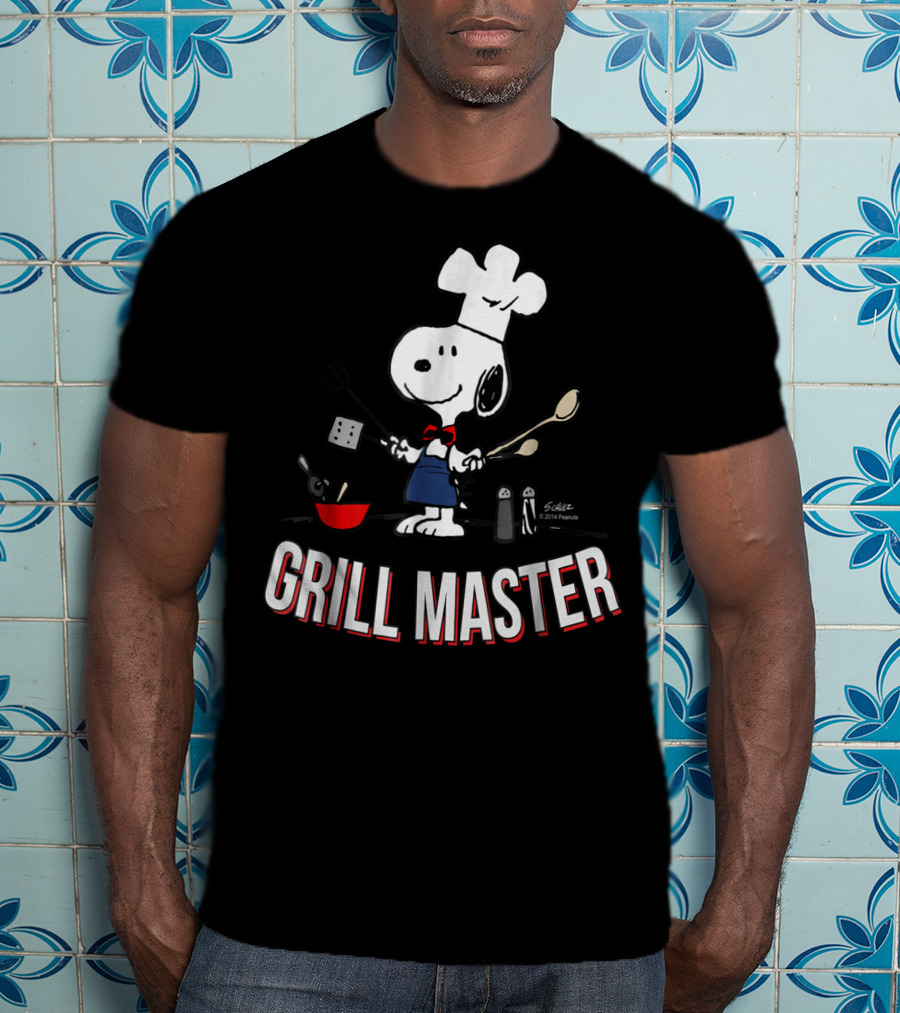 Snoopy Chef In Hat With Utensils And Grill Master Text T-Shirt