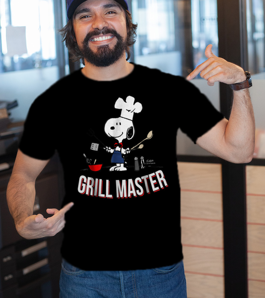 Snoopy Chef In Hat With Utensils And Grill Master Text T-Shirt