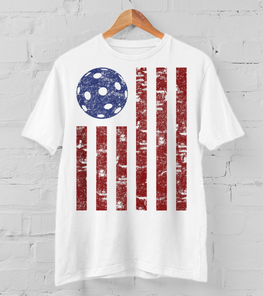 Patriotic American Pickleball Vintage Distressed Flag T-Shirt