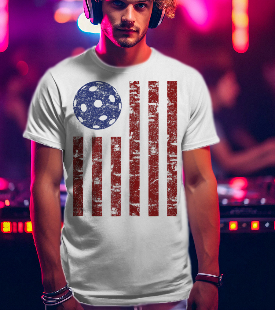 Patriotic American Pickleball Vintage Distressed Flag T-Shirt