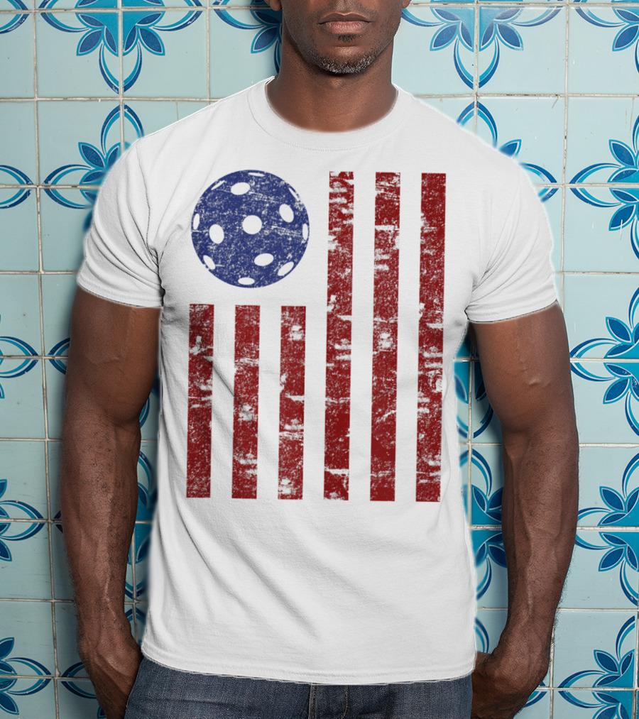 Patriotic American Pickleball Vintage Distressed Flag T-Shirt