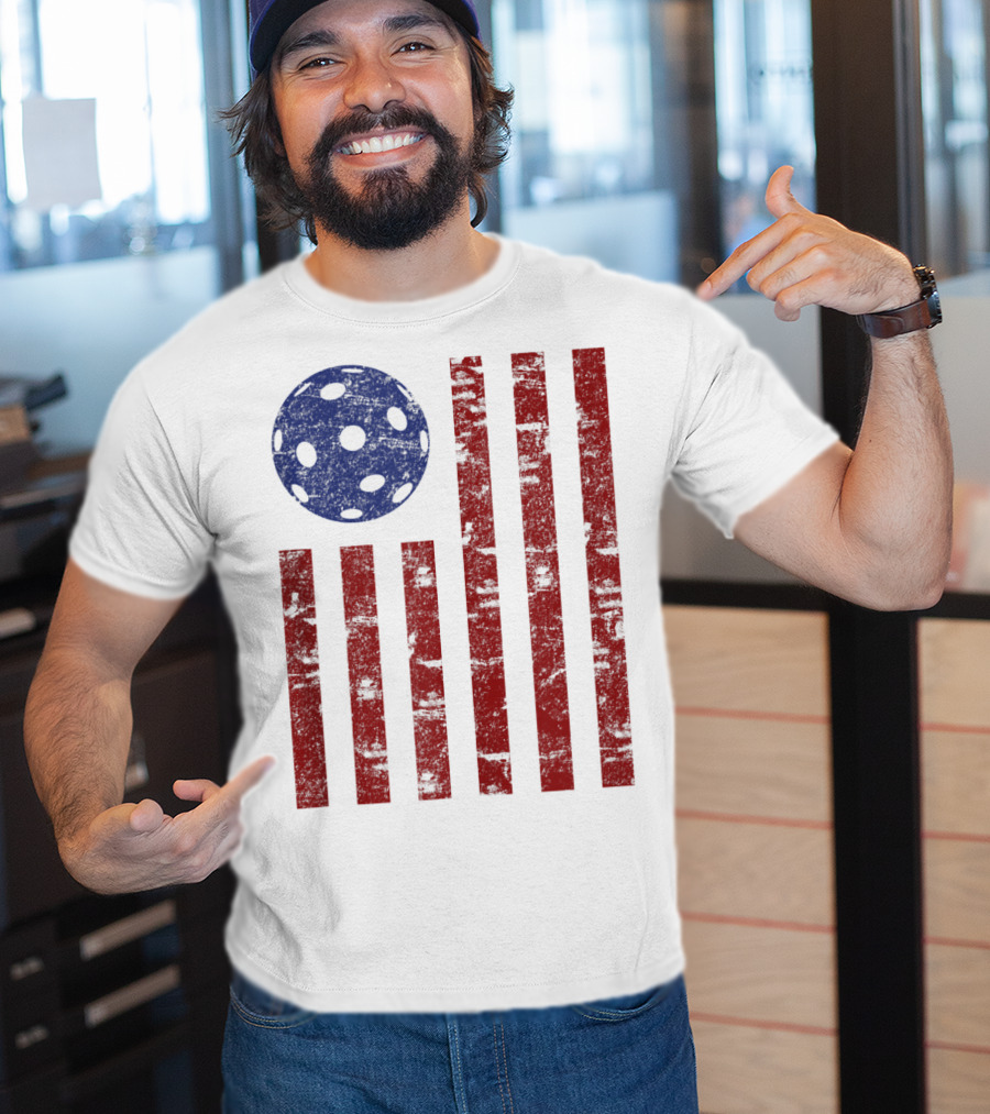 Patriotic American Pickleball Vintage Distressed Flag T-Shirt