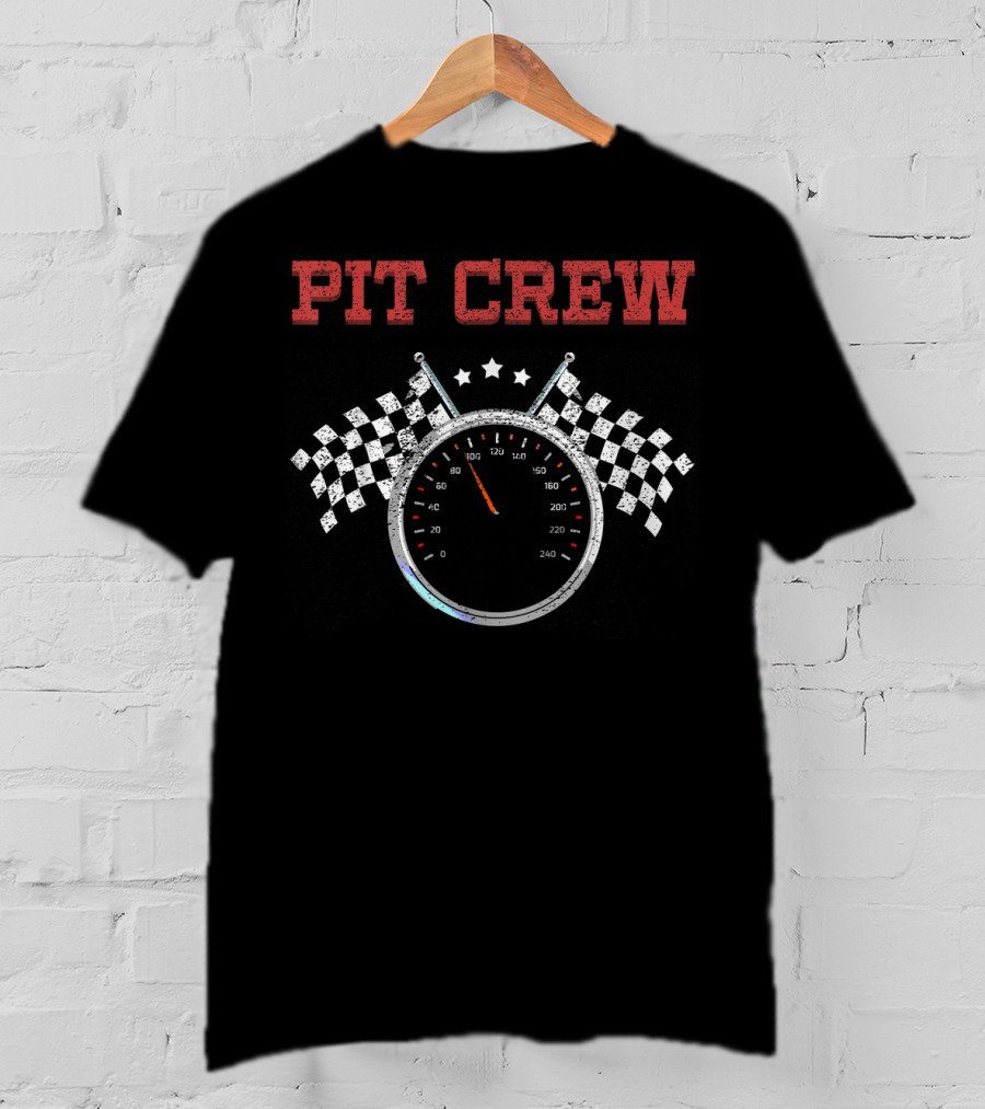 Pit Crew Speedometer With Checkered Flags Racing T-Shirt