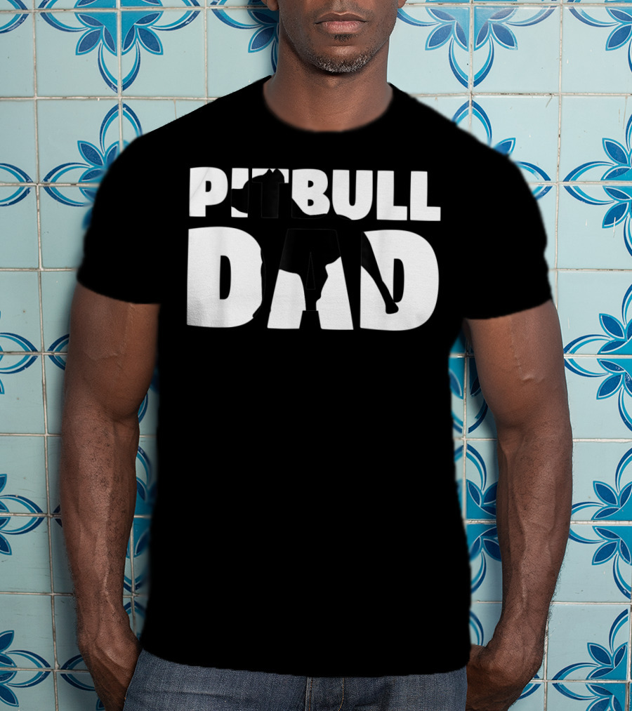 Pitbull Dad Silhouette Dog Father T-Shirt