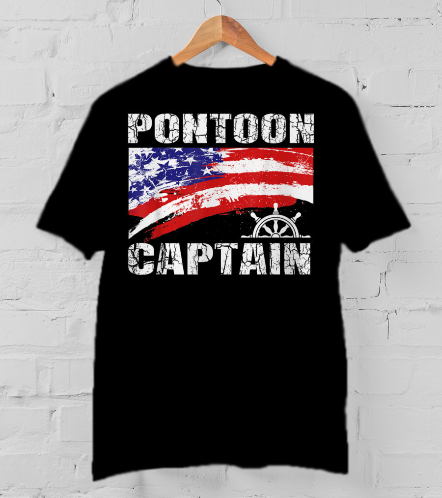 Pontoon Captain American Flag Steering Wheel Dad Boating T-Shirt
