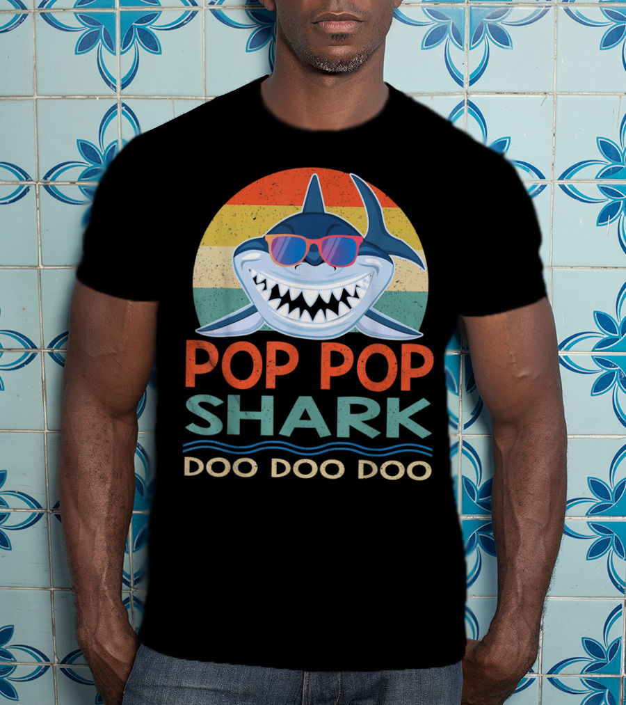 Pop Pop Shark Doo Doo Doo Vintage Retro Style Sunglasses T-Shirt