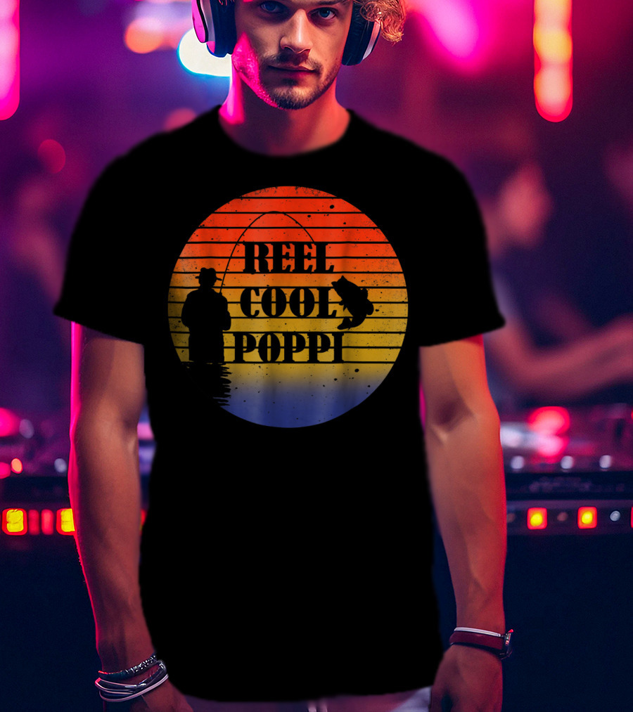 Reel Cool Poppi Silhouette Fishing Vintage Sunset T-Shirt