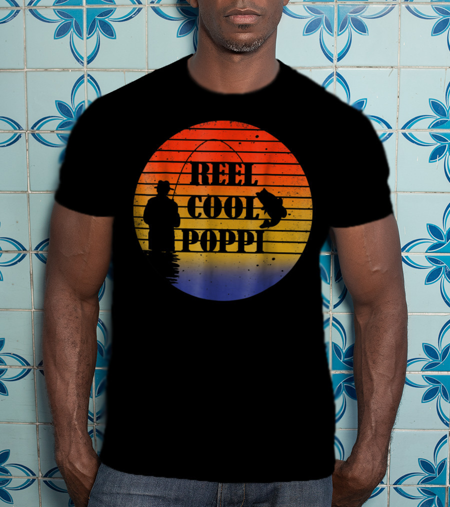 Reel Cool Poppi Silhouette Fishing Vintage Sunset T-Shirt
