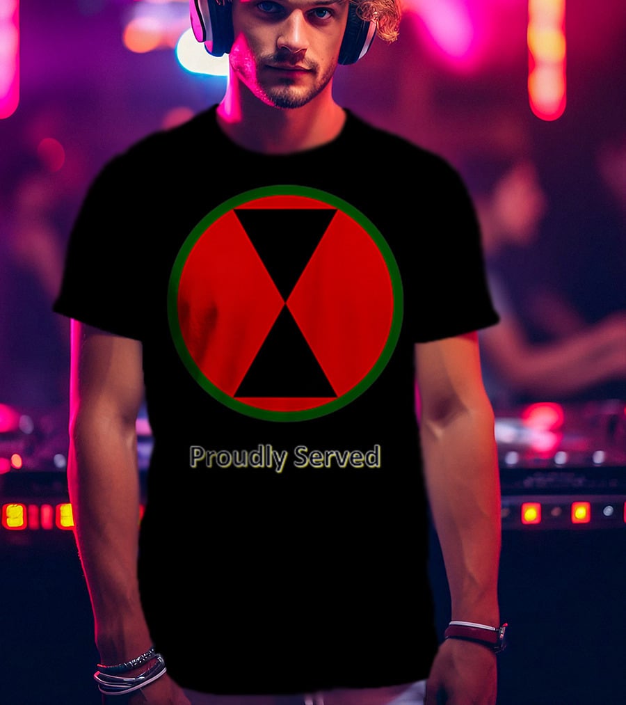 Proudly Served 7th Infantry Division Red Hourglass Emblem T-Shirt
