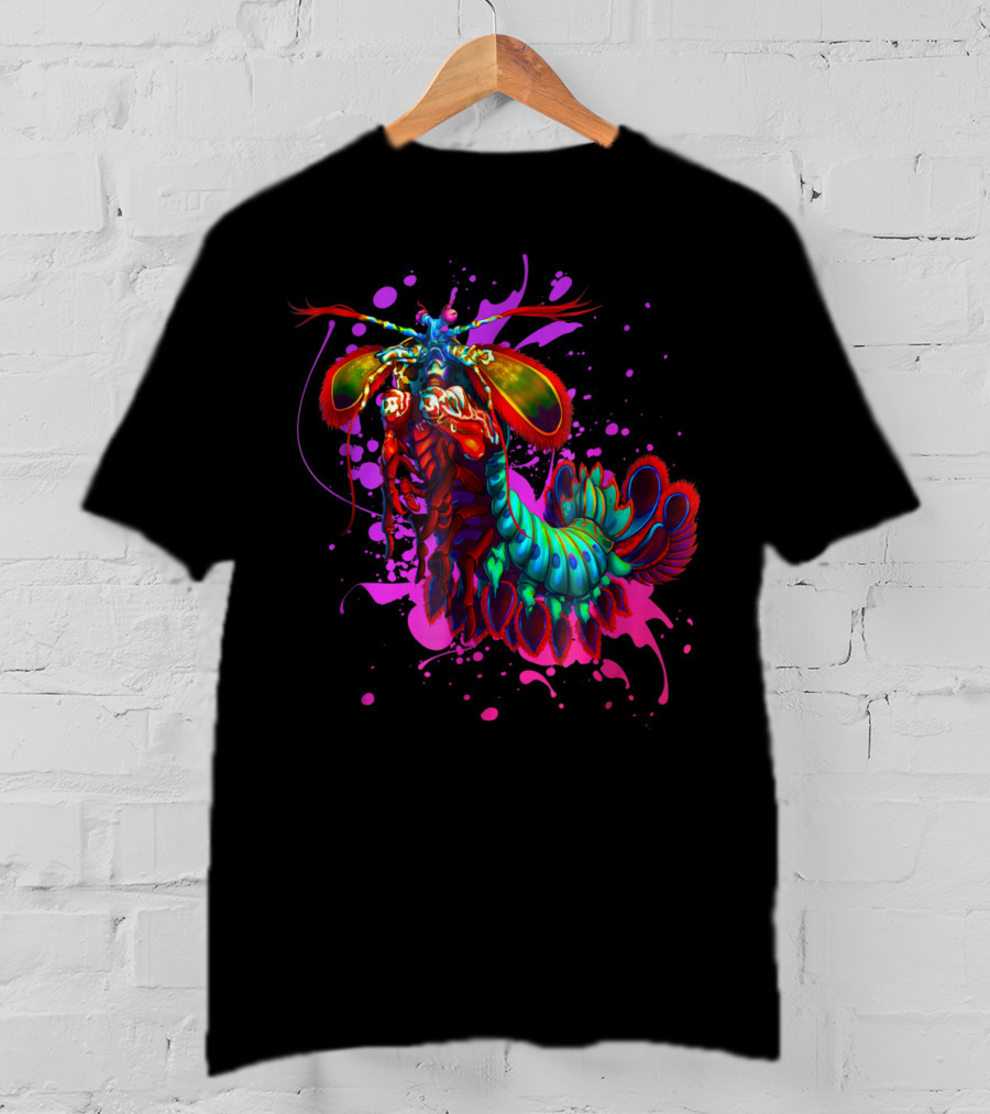 Rainbow Peacock Mantis Shrimp Pink And Purple Splash T-Shirt