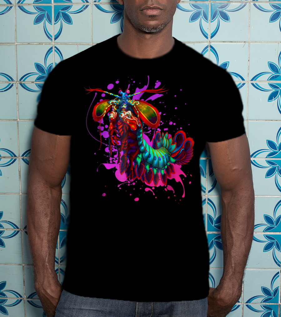 Rainbow Peacock Mantis Shrimp Pink And Purple Splash T-Shirt