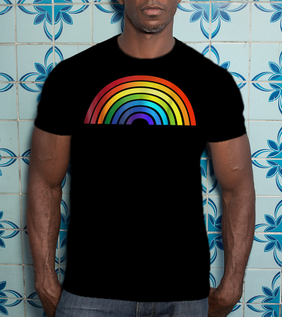 Rainbow Glossy Style Basic Simple Stripe T-Shirt