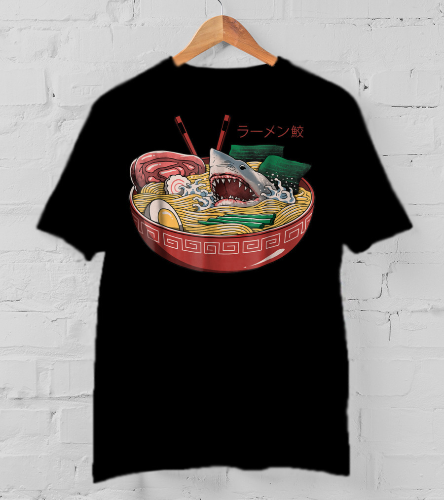 Ramen Shark Noodle Bowl Kaiju Monster Comic T-Shirt