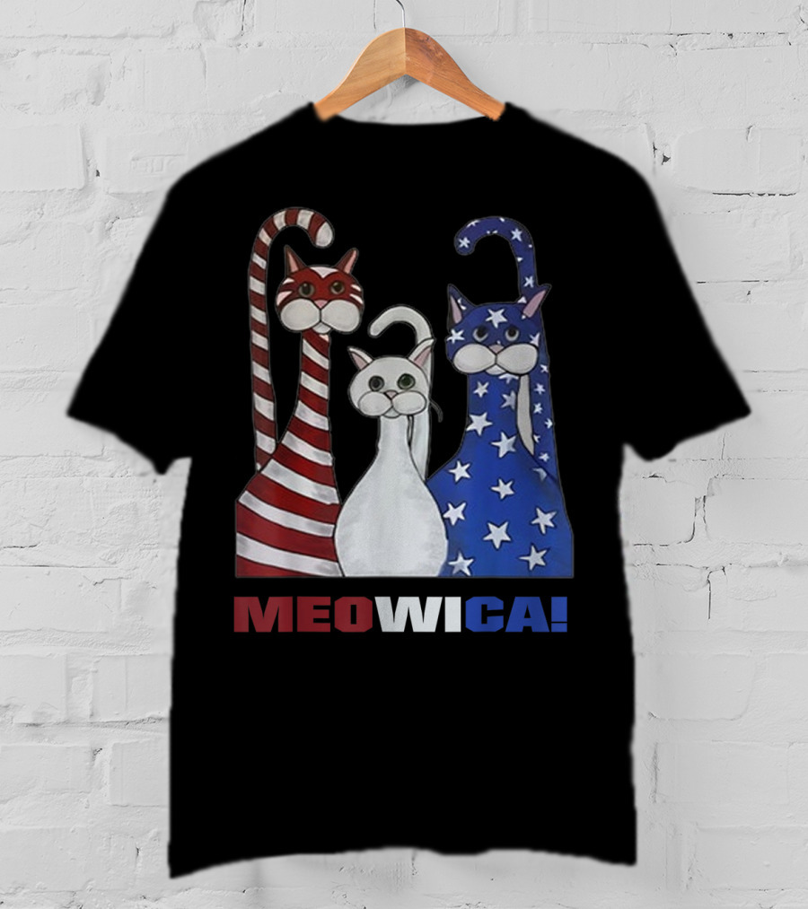 MEOWICA Red White Blue Cat American Flag Patriotic T-Shirt
