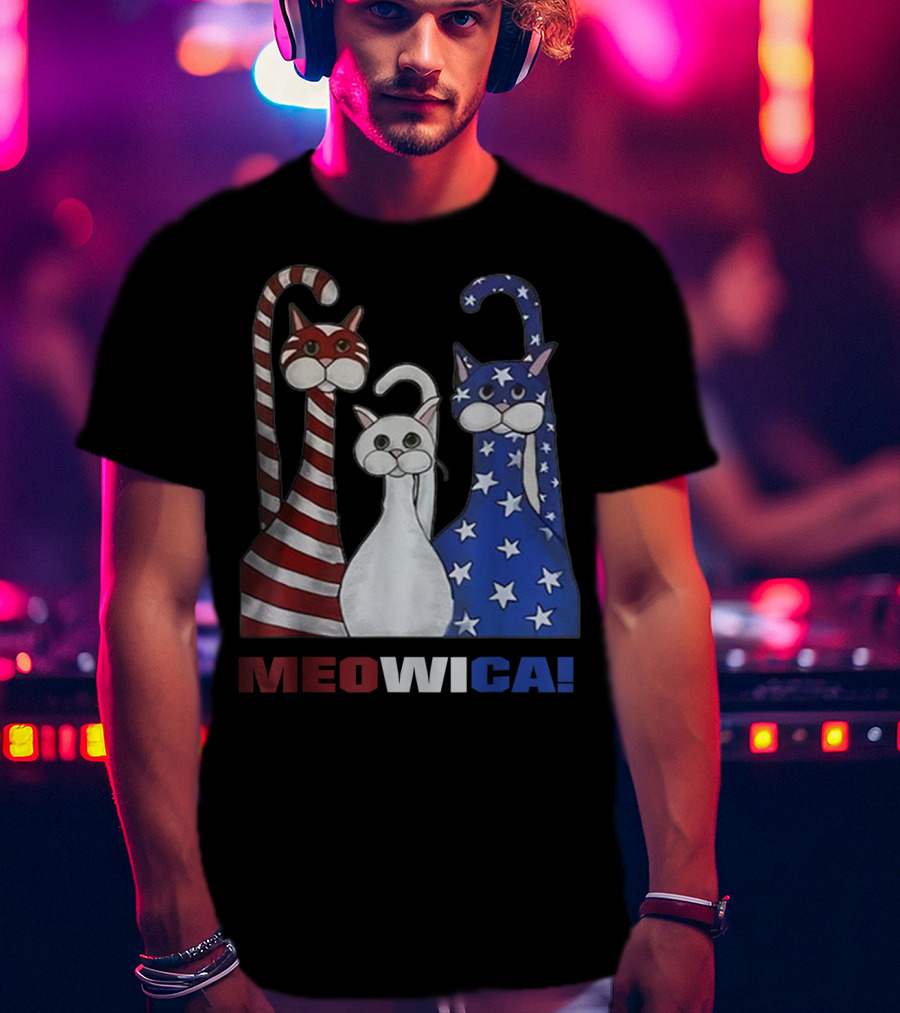 MEOWICA Red White Blue Cat American Flag Patriotic T-Shirt