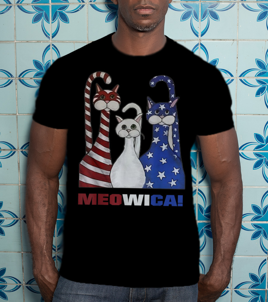 MEOWICA Red White Blue Cat American Flag Patriotic T-Shirt