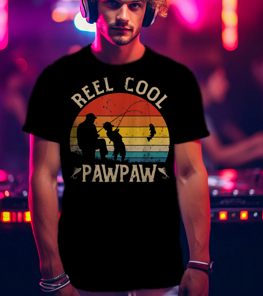 Reel Cool Pawpaw Vintage Silhouette Fishing Scene T-Shirt
