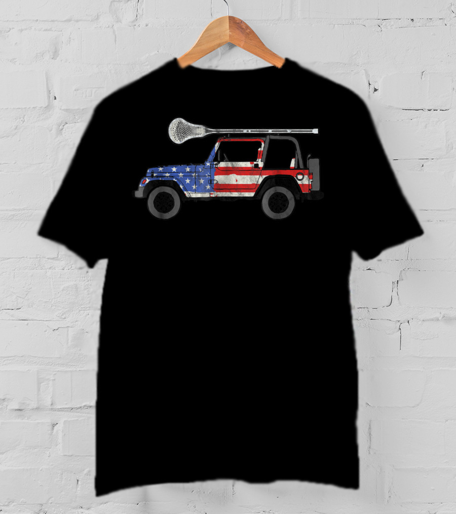 Retro USA Flag Lacrosse SUV Off Road Vehicle Lax T-Shirt