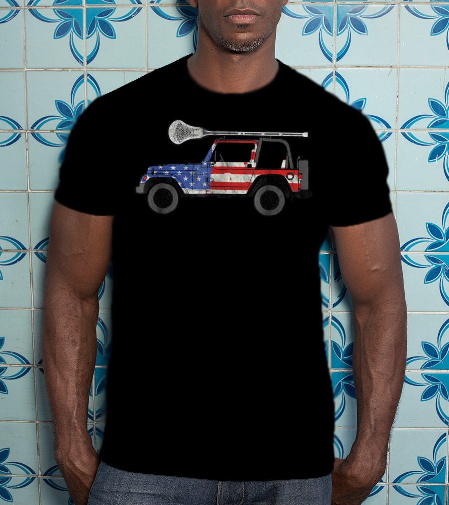 Retro USA Flag Lacrosse SUV Off Road Vehicle Lax T-Shirt