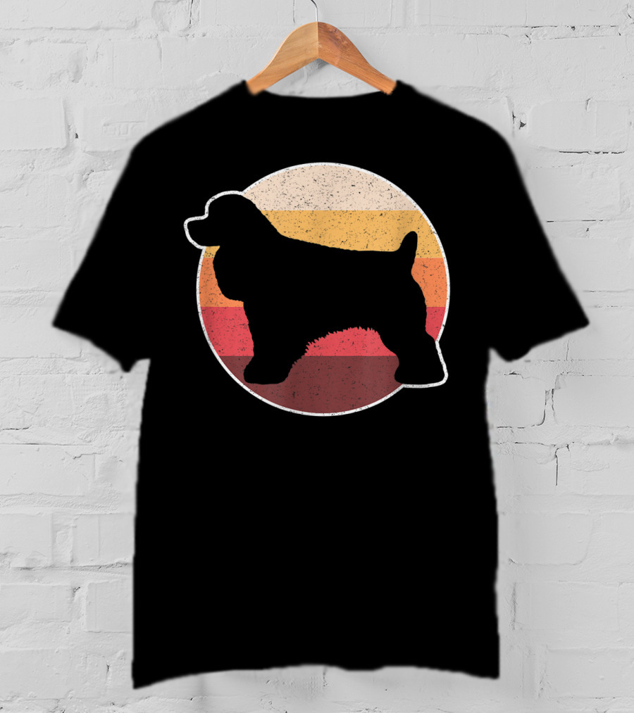 Retro Vintage Cocker Spaniel Dog Lovers Silhouette Circle Stripes T-Shirt