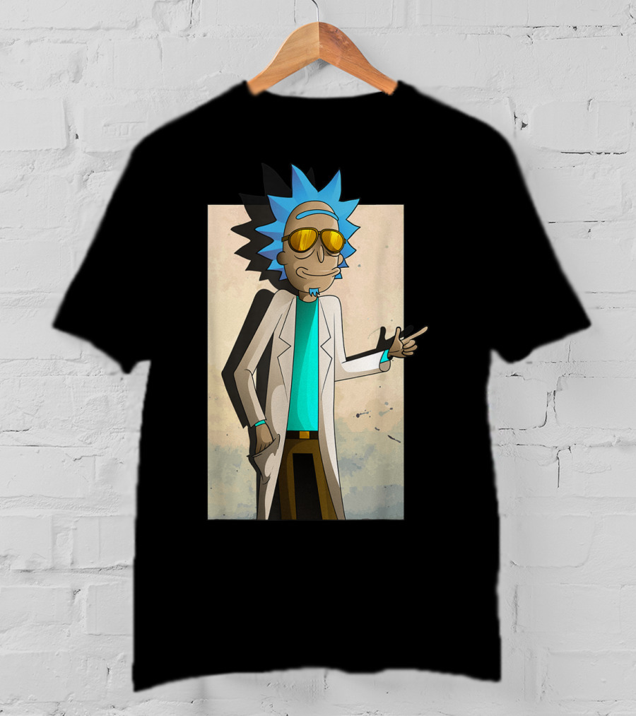 Rick And Morty Cool Rick Ricklantis Golden Sunglasses White Lab Coat T-Shirt