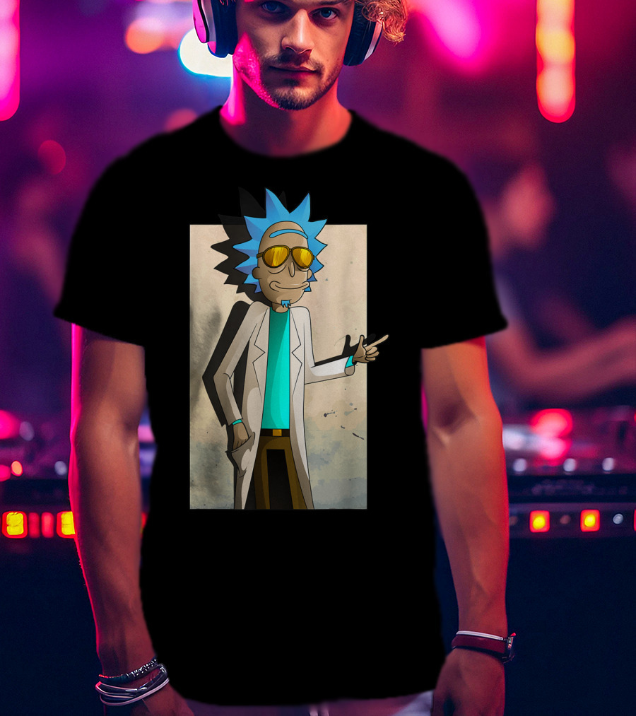 Rick And Morty Cool Rick Ricklantis Golden Sunglasses White Lab Coat T-Shirt