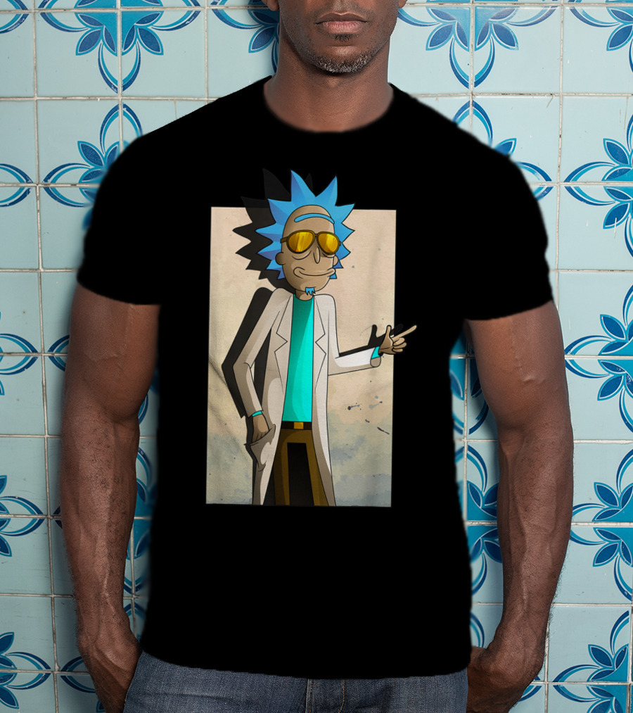 Rick And Morty Cool Rick Ricklantis Golden Sunglasses White Lab Coat T-Shirt