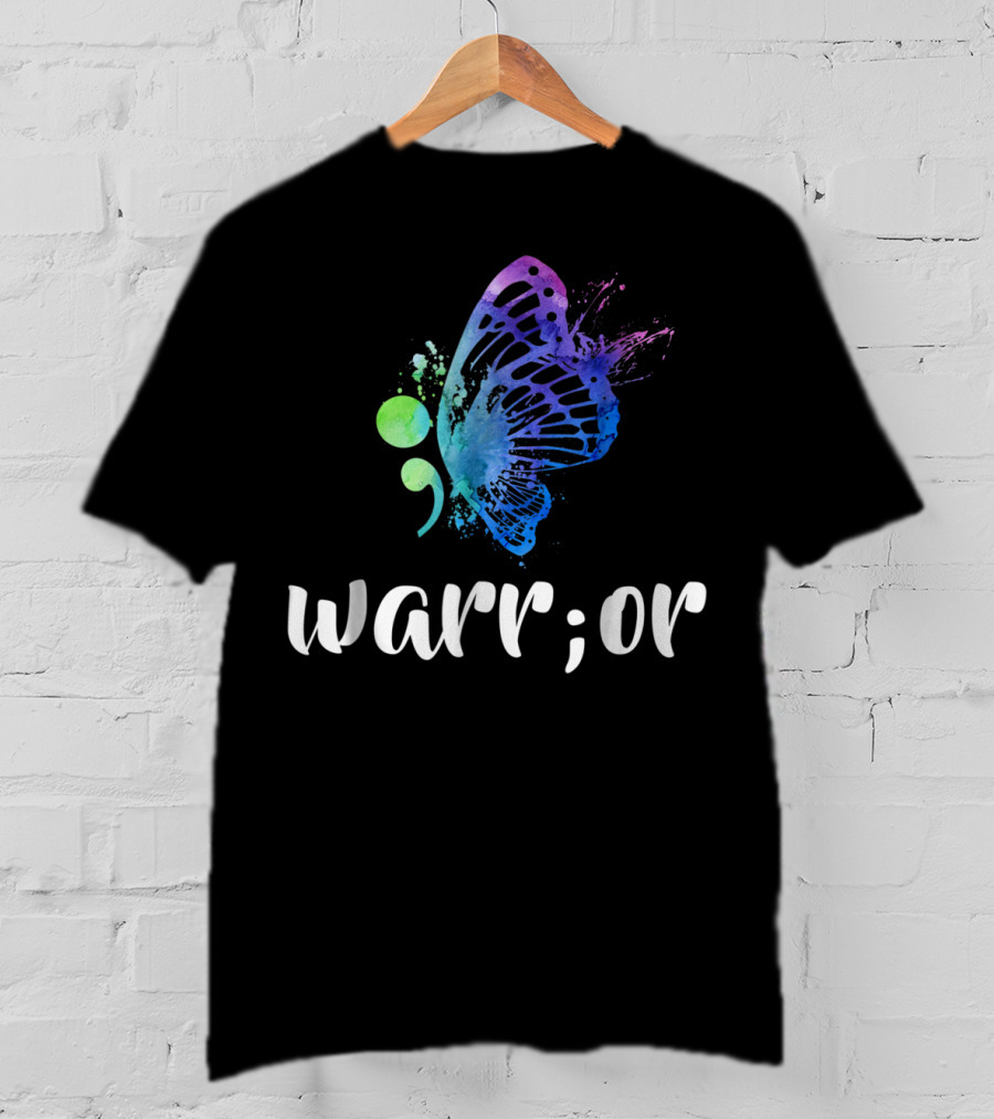 Warrior Semicolon Butterfly Suicide Prevention Awareness T-Shirt