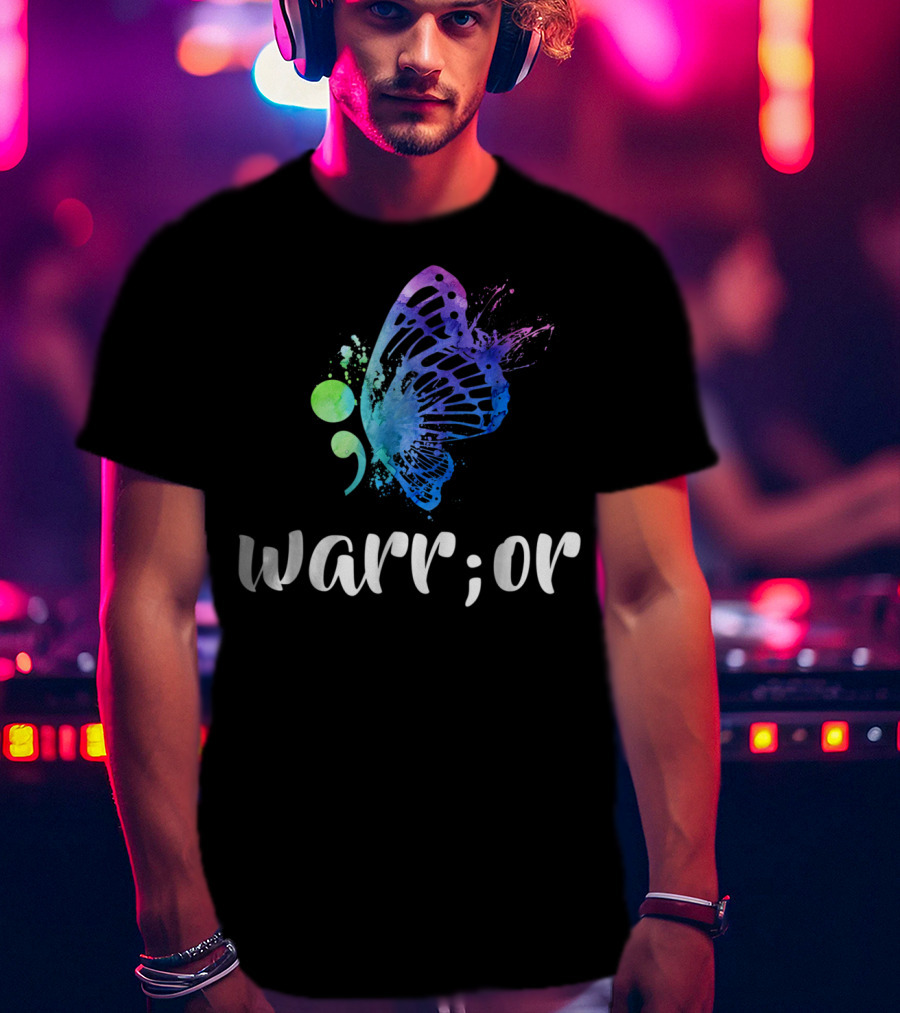 Warrior Semicolon Butterfly Suicide Prevention Awareness T-Shirt