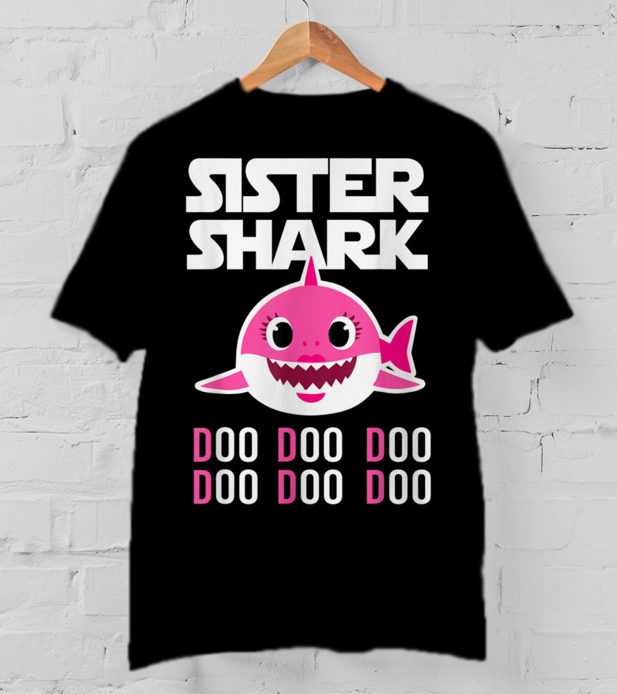 Sister Shark Doo Doo Doo Pink Cartoon T-Shirt