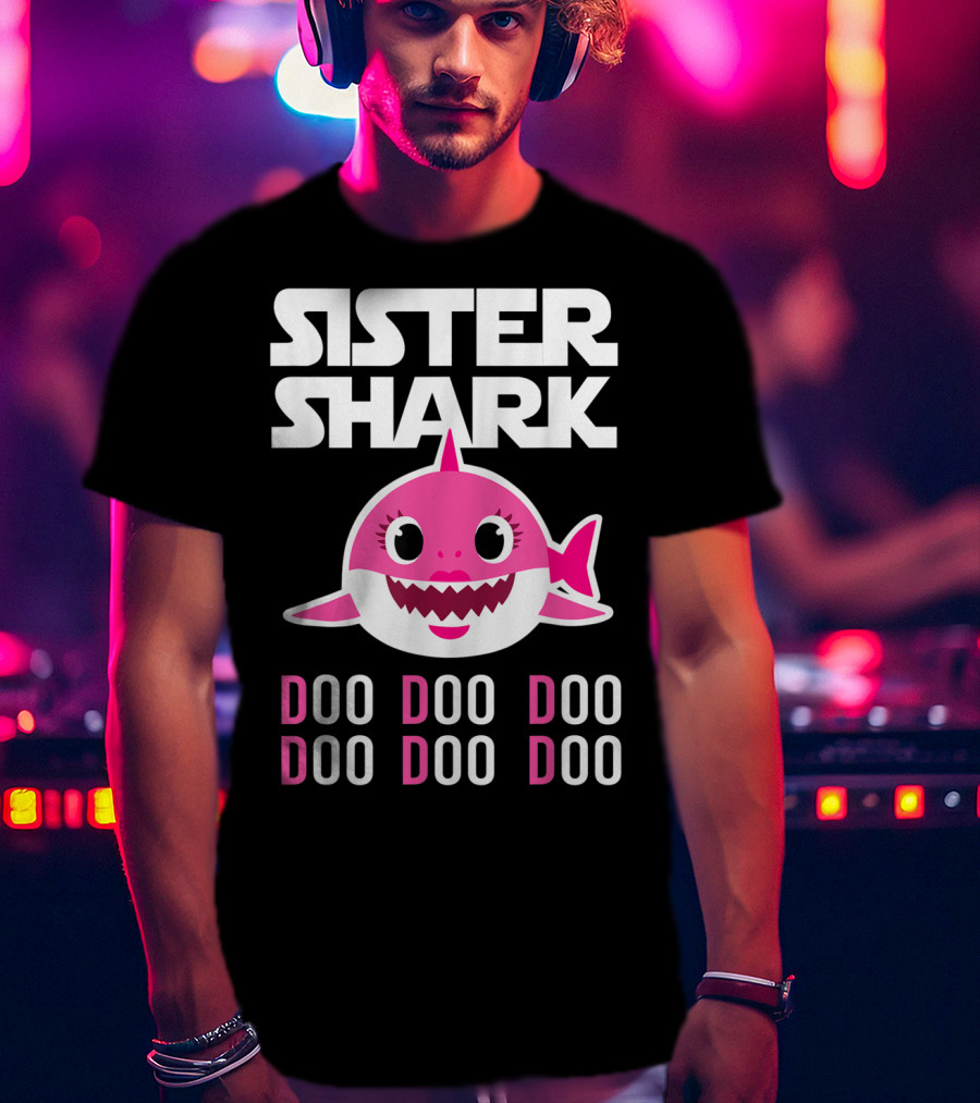 Sister Shark Doo Doo Doo Pink Cartoon T-Shirt