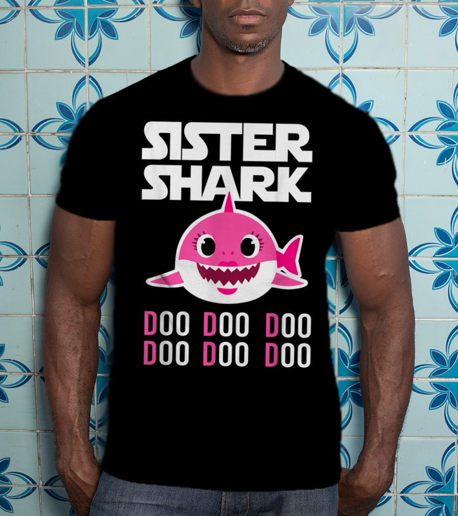 Sister Shark Doo Doo Doo Pink Cartoon T-Shirt