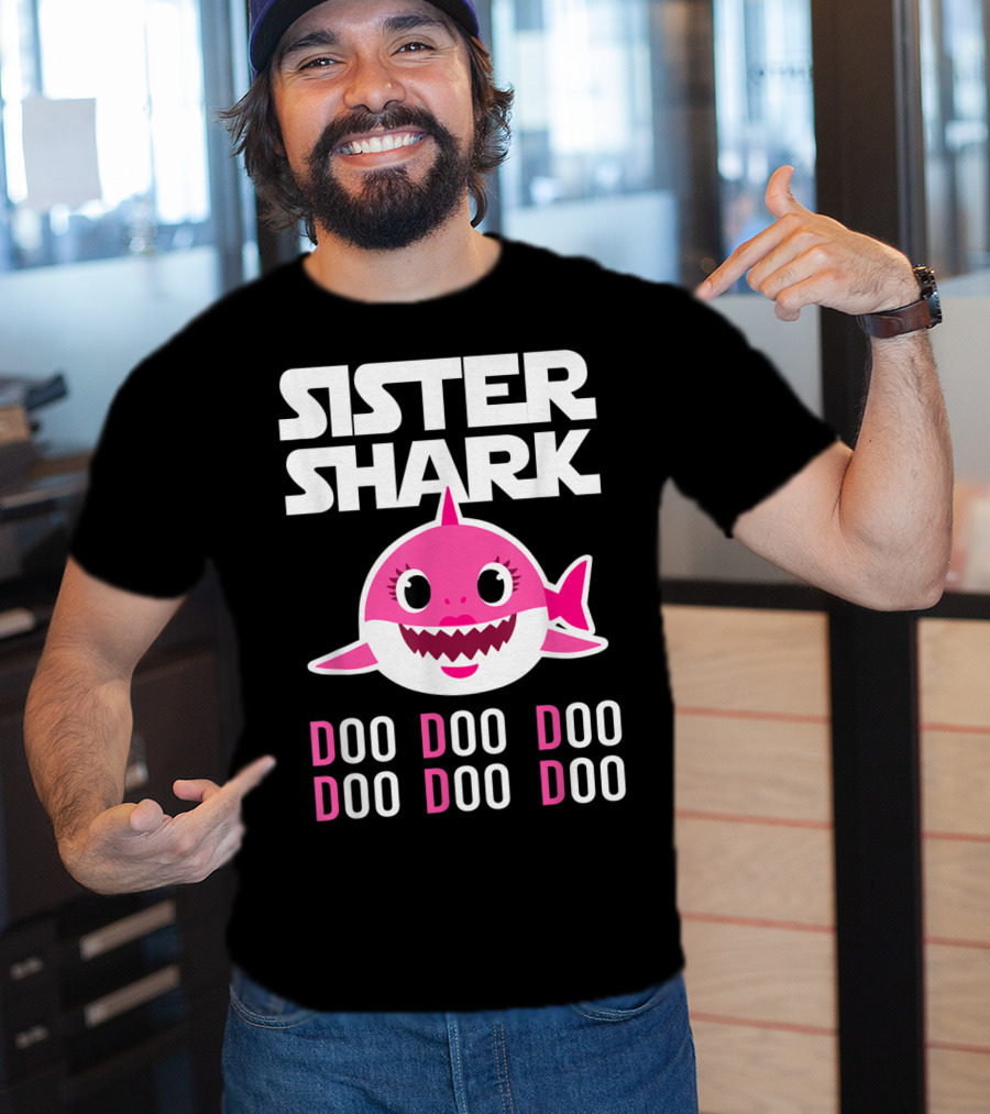 Sister Shark Doo Doo Doo Pink Cartoon T-Shirt