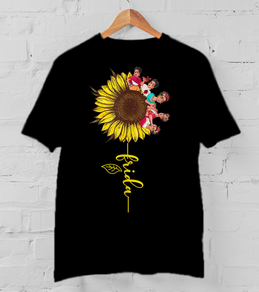Frida Kahlo Sunflower Fusion With Colorful Floral Elements T-Shirt