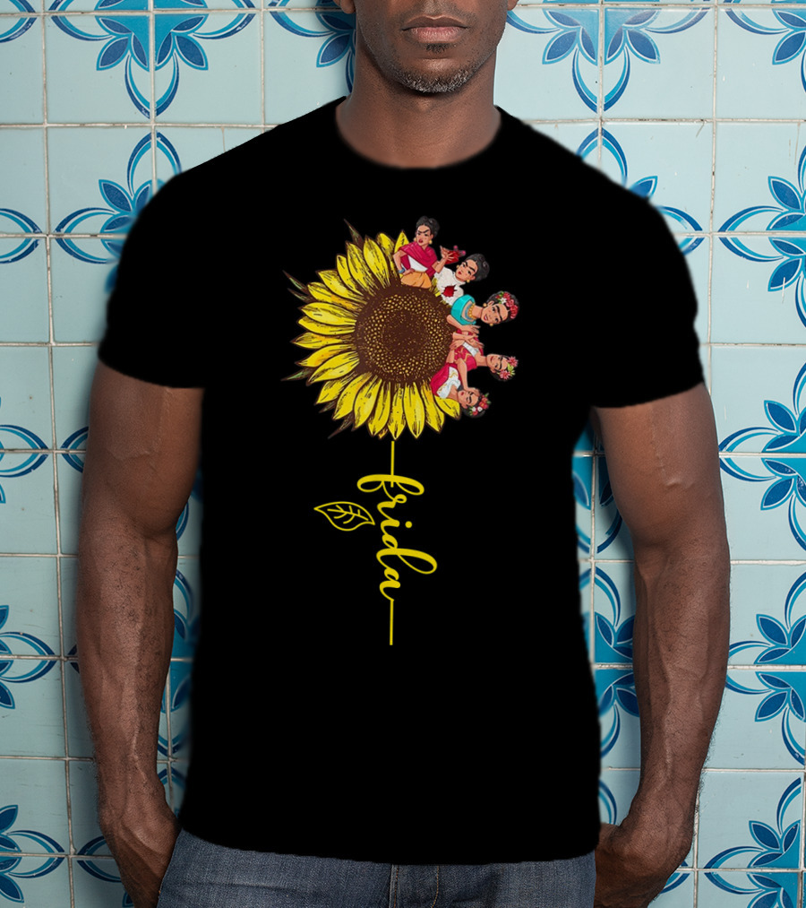 Frida Kahlo Sunflower Fusion With Colorful Floral Elements T-Shirt