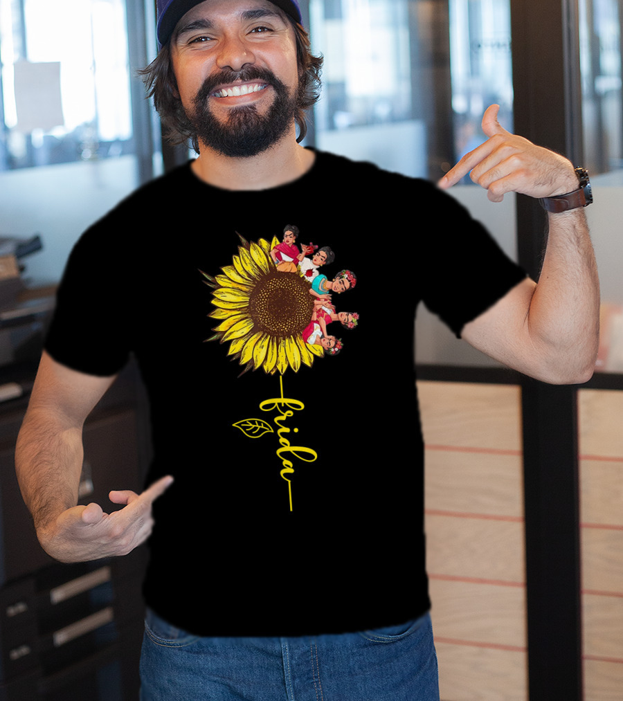 Frida Kahlo Sunflower Fusion With Colorful Floral Elements T-Shirt